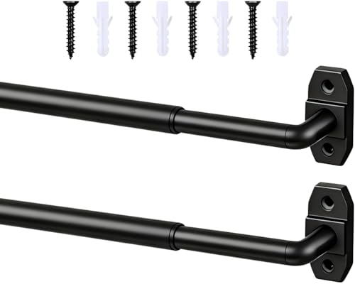 ZyCurvo Black Curtain Rod Adjustable 18-32 Inch 2 Pack Sash Rods for French Door Window All Hardware Included for Kitchen RV Patio Wrap Around