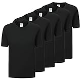 Confezione da 5 Pezzi - Maglietta a Maniche Corte 100% Cotone - 5-TS135, Nero, L