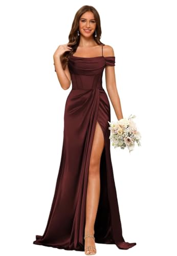 Long Bridesmaid Dresses with Silt for Wedding Spaghetti Strap Mermaid Prom Dress PU195