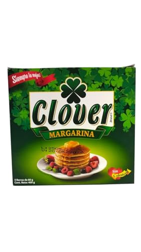 MARGARINA - CLOVER BRAND - MARGARINA PARA COCINAR, UNTAR Y REPOSTERIA - 5 BARRAS DE 80 GRAMOS - 400 GRAMOS