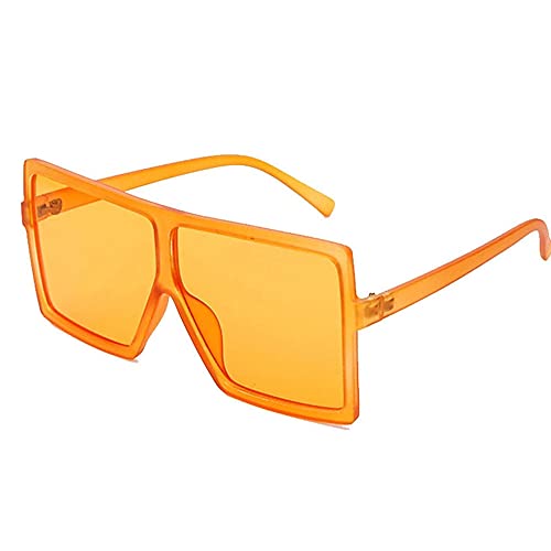 Laiqian Oversized Sunglasses for Women Men Vintage Square Shades Sunglass Orange Frame Protective UV Mirrored Lens Thick Siamese Glass Stylish Retro Colored Eyewear with Case
