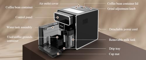ChefRobot Kaffeevollautomat mit Touchscreen – Espressomaschine mit Milchaufschäumer, 4-stufiger Mahlgrad, 1,5 L Wassertank & Selbstreinigung – für Espresso, Cappuccino, Latte & Americano – Bild 7