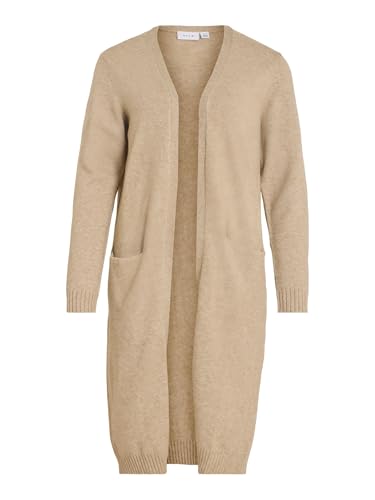 Vila Clothes Viril L/s Long Knit Cardigan-Noos, Chaqueta Punto Mujer, Beige (Natural Melange Natural Melange), 40 (Talla del Fabricante: Medium)