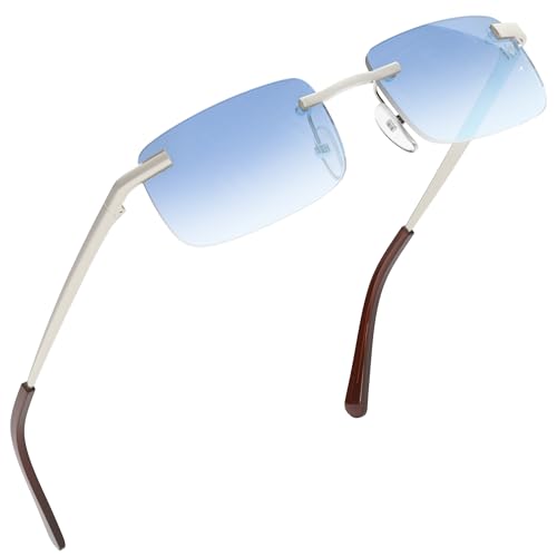 Image of grinderPUNCH Small Slim 90's Popular Nineties Rectangular Sunglasses Clear Rimless Eyewear