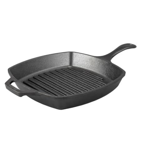 Lodge Square Cast Iron Grill Pan, PFAS-Free, 10.5 Inches | Square Skillet with Ridged Burger Grill, Even Heat Distribution, Non-Toxic Cast Iron Pan, Made in USA
