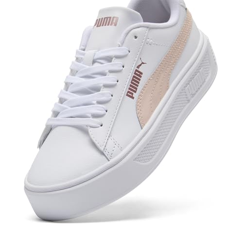PUMA Women's Smash Platform V3 Sneaker, Maze White-Island Pink-Rose Gold, 9