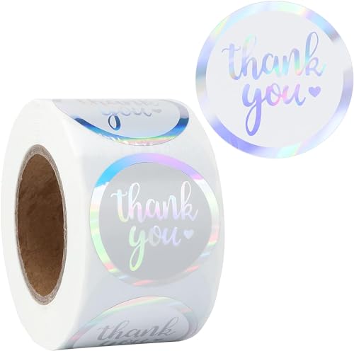 Image of JELLYBABY Thank You Stickers For Small Businesses-1.5 Inch Sticker Roll For Return Gifts,Envelope Seals,Reflective Labels For Packaging,And Sealing Tape For Gifts,Gift Tags-500 Pcs,500 Labels