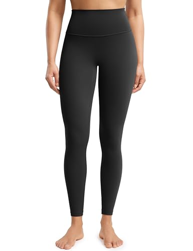 ENERBLOOM Workout Leggings for Women No Front Seam Yoga Pants Athletic High Waisted Soft Gym Tights Running 25 Black Medium