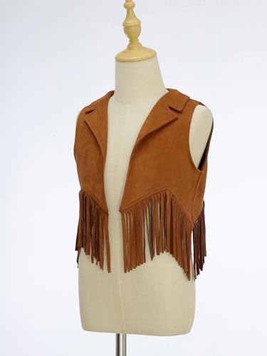 Kids Boys Western Cowboys Tassel Waistcoat Open Front Fringed Vest Sleeveless Suede Jacket for Halloween Carnival4