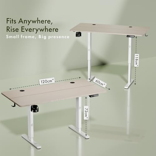 Image of ARTIKEL Artidesk Eco Electric Height Adjustable Table for Office Work & Home-Sit Stand Gaming Desk 80kg Load, Cup Holder, 2 Hooks,Cable Organizer 2Split Tabletop (Light Oak, 120x60 CM)