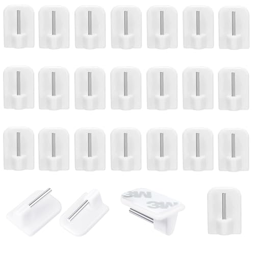Jinpojun 24 Pezzi Gancio Autoadesivo per Bastone, Decorativi per Finestra, Curtain Hooks per Muro Parete Tende, Non c'è bisogno di fare buchi, Ganci per Zanzariere per Tende di Rete Canne, Bianco