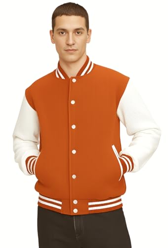 Image of Deckra Men's Varsity Jacket Genuine Leather Sleeve and Wool Blend Letterman Boys College Varsity Jackets XS-5XL