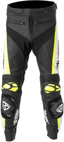 Pantalon de moto en cuir MUGENRACE RBRS-1 noir jaune fluo 5XL vêtement motard grande taille