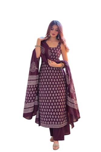 Image of Women's Rayon Slub Printed Kurti Palazzo Set with Chanderi Cotton Dupatta, Sleeveless Round Neck Ethnic Kurta Set with Cotton Inner, Stylish Printed Kurti Set for Festive,