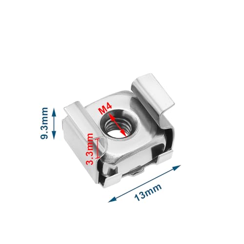EMSea 20 Stück M4 Käfigmuttern 304 Edelstahl Muttern Montagesatz für Netzwerkschränke Serverschränke Elektronikgehäuse Racks Silber