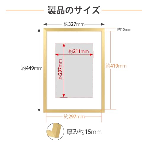 Image of upsimples A3 Picture Frame, Display Pictures 8.3x11.7 with Mat or 11.7 x 16.5 Without, Wall Hanging Poster Frames, Gold, 1 Pack
