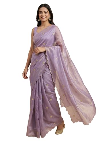 Image of Women's Pure Fandy Satin Sequin Embroidered work Saree with Dupion Unstitched Blouse Piece