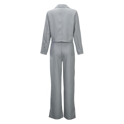 Womens Suits 2 Piece Set Striped Blazer Business Casual Short Lapel Blazer High Waisted Work Pants Business Suit4