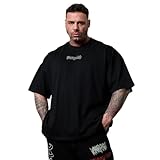 [Vanquish Fitness] ヴァンキッシュフィットネス OLYMPUS HEAVYWEIGHT OVERSIZED BOXY T SHIRT メンズ オーバーサイズ Tシャツ 筋トレ トレーニング ウエア (BLACK/Lサイズ) [並行輸入品]