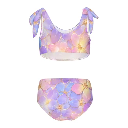 KLL Elegant Decorative Lilac Flower Tillable Girls' Two Piece Bikini Sets Scoop Neck Swimsuit Swimwear Cute Shoulder Strap2