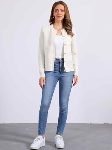 Allegra K Knit Cardigan for Women Sweater Crew Neck Long Sleeve Open Front Button Down Fall Winter Outerwear4