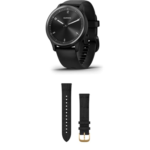 Garmin vívomove Sport, Hybrid Smartwatch with up to 5 days battery life, Black & Quick Release Band (20 mm) - Black Embossed with 24K Gold Garmin vívomove Sport, Hybrid Smartwatch with up to 5 days battery life, Black & Quick Release Band (20 mm) - Black Embossed with 24K Gold