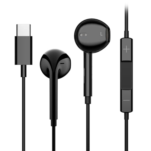Black USB C Headphones Wired for iPhone 16/15 Pro Max Plus, Type C Earbuds for iPad Pro Air Mini, for MacBook Pro Air, Earphones for Google Pixel, Samsung