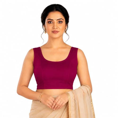 Image of Abhi Readymade Saree Blouse for Women- Sleeveless, Round Neck, Regular-fit, Stretchable, Pull-on Style Blouse