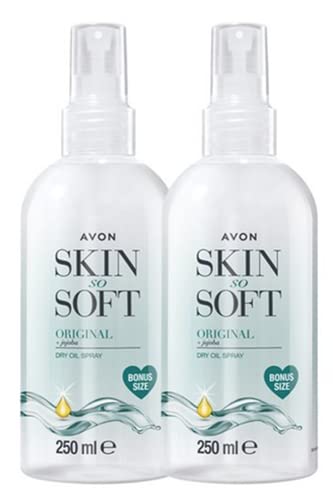 AVON SKIN SO SOFT Original Jojoba Dry Oil Spray - 8.45 Fl.oz, Body Oil After Shower (2- PACK)