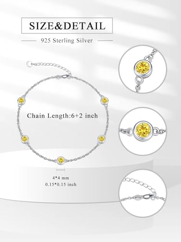 Image of Dorunmo Heart Birthstone Bracelets 925 Sterling Silver Round Birthstone Anklet for Women Birthday Jewelry Gifts for Girlfriend Wife Mother Her