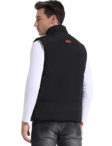 Image of Flygo Men's Winter Warm Outdoor Padded Puffer Vest Thick Fleece Lined Sleeveless Jacket, Black, Large