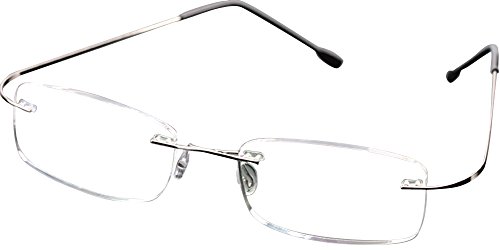 SOOLALA High End Lightweight Titanium Stainless Steel Rimless Reading Glasses (Silver w/hard case, 1.0)