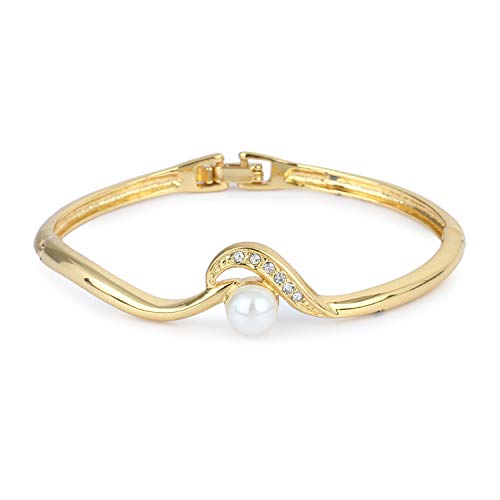 Estele Jewellery Bracelet for Women Gold Plated Splendid Designer Crystal Studded Cuff Bracelet with White Pearl for Girls and Women-100997 BR (B08D13T815) Amazon Price History, Amazon Price Tracker