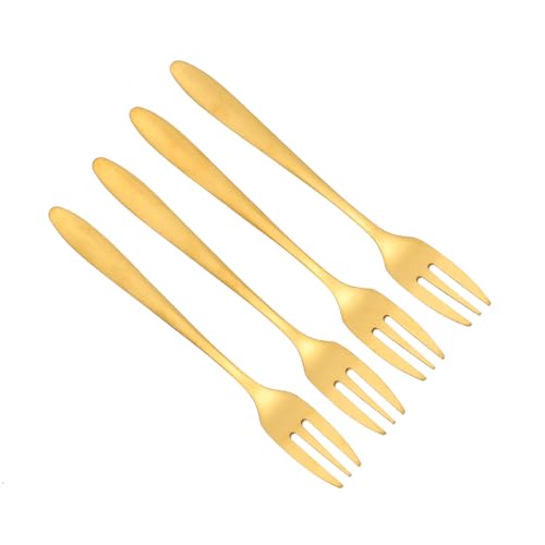 BRIGHTFUFU Fruit Forks 4pcs Dessert Forks Stainless Steel Food Picks Three Prong Toothpicks Charcuterie Serving Utensils Silverware for Dinner