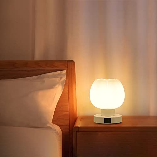Touch Table Lamps With Usb A+C Charging Ports, 3-Way Dimmable Bedside Nightstand Lamp With White Opal Glass Shade, Modern Small Lamp For Bedroom, Living Room, (E26 Warm Led Bulb Included) (Flower) #TOP7
