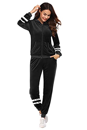 Image of HOTOUCH Velour Tracksuit Womens 2 Piece Sweatsuit Hoodie and Long Workout Pants Velour Full Zip Hoodie Tracksuit