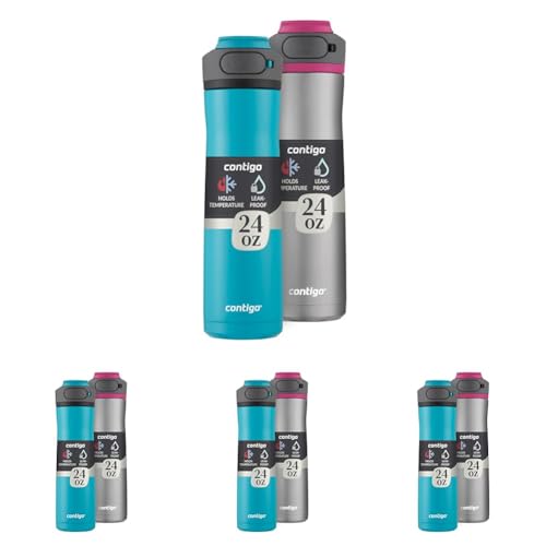 Image of Contigo Cortland Chill 2.0 Vacuum-Insulated Stainless Steel Water Bottle Spill-Proof Lid Preserves Temperature for Hours 24oz Juniper & Dragonfruit Ideal for Travel and Daily Use,(Pack of 8)