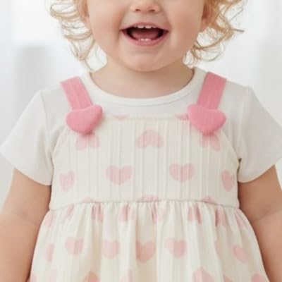 Image of A.T.U.N. (ALL THINGS UBER NICE) Baby Girls 100% Cotton Pinafore Dress with Inner Look Top | Cute Heart Print Design | Soft Touch Flared Fit | Comfortable Stylish Outfit for Babies
