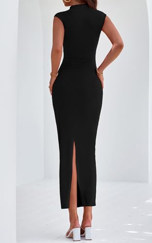PRETTYGARDEN Women's Summer Maxi Dress Ruched Bodycon Sleeveless Formal Wedding Guest Elegant Cocktail Party Slit Dresses3