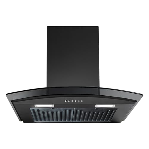 Image of KAFF MAX BF DHC 60 Heavy Duty Baffle Filter Auto Clean Curved Shape Kitchen Chimney 60 CM with 1080 m3 /hr Suction Capacity, Touch with Gesture Control (Black)