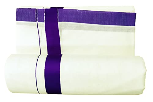 Image of Mens Thick Border 100% Cotton Cream Dhoti 4.0 Meters Double Mundu /Vesti
