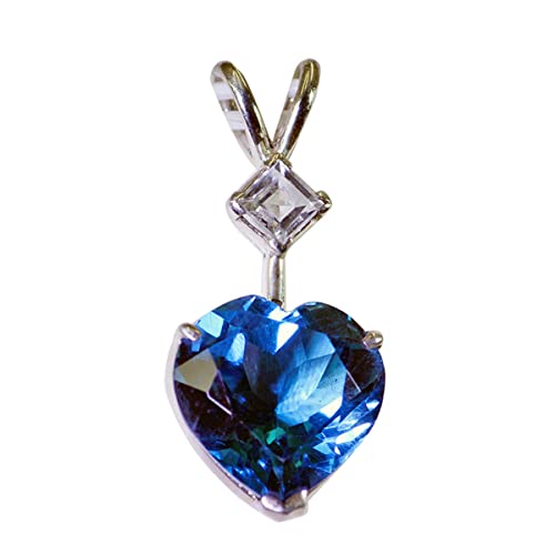 Pendentif en argent sterling 925 et topaze bleue fait main en forme de cœur