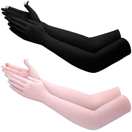 Image of Jecery 2 Pairs UV Long Sun Gloves Women's Sunblock Driving Gloves Non Slip Full Finger Arm Sun Protective for Outdoor Sports