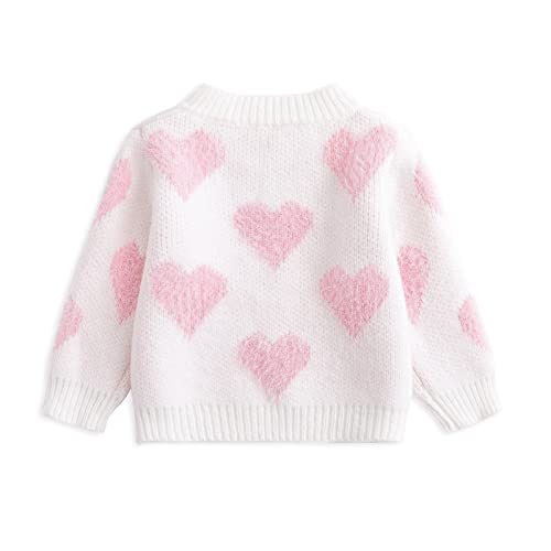 Simplee Kids Baby Sweater Heart Cardigan White Pink Heart Knit Coat For Winter Spring Valentine's Day For 3-4T #TOP1