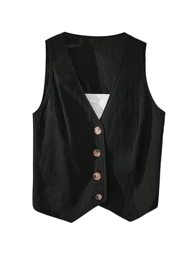 OYOANGLE Women's Button Front Sleeveless Blazer Vest V Neck Office Work Suit Vests Waistcoat