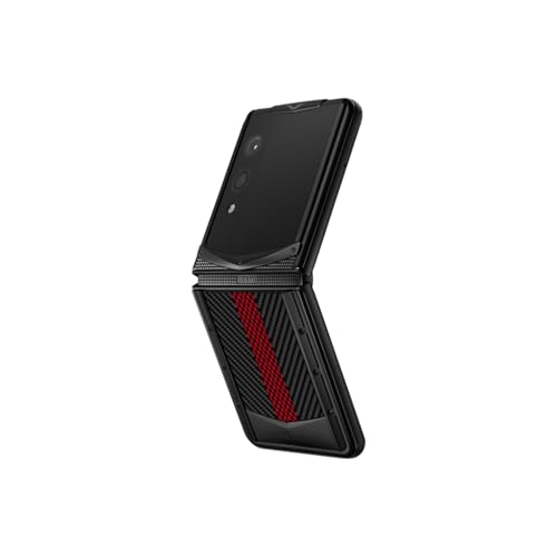 VERTU Quantum Flip Carbon Texture Series Android Smartphone,Snapdragon 8 Gen 4,6.9" OLED 120Hz Display,16GB RAM 1TB Storage,Quantum Privacy System,65W Fast Charging，Dual Screen Design(Black&Red)