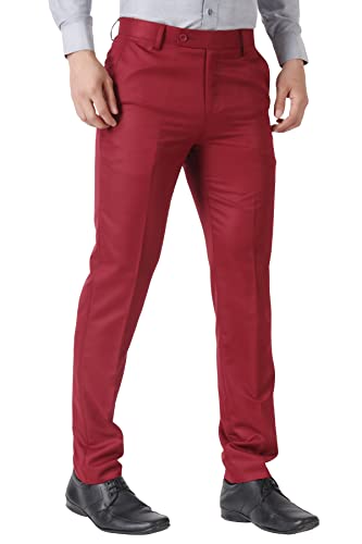 Image of MALENO Men's Slub Effect Solid Trouser | Classic Slim Fit Formal Trousers for Men | Slim Fit Trousers for Men