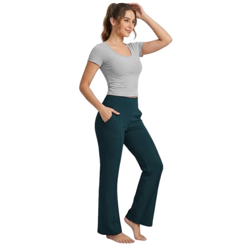 Image of NINQ Women High Waist Flare Pants Lite Regular | Smart Casual Korean Trouser for Office Wear, Gym, Sports, Travel & Daily Styling