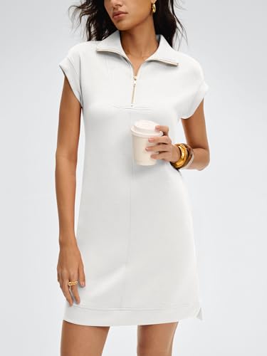 Image of ANRABESS Womens Summer Casual Half Zip Cap Sleeve Trendy Wrinkle-Free Tshirt Dress 2026 Spring Beach Vacation Short Dresses