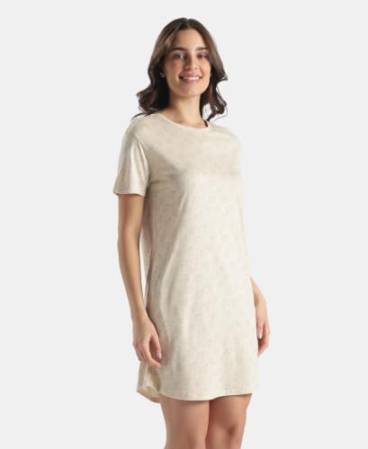 Image of Jockey RX25 Women Micro Modal Cotton Ruffled Hem Styled Half Sleeve Printed Sleep Dress (Colors & Prints May Vary)